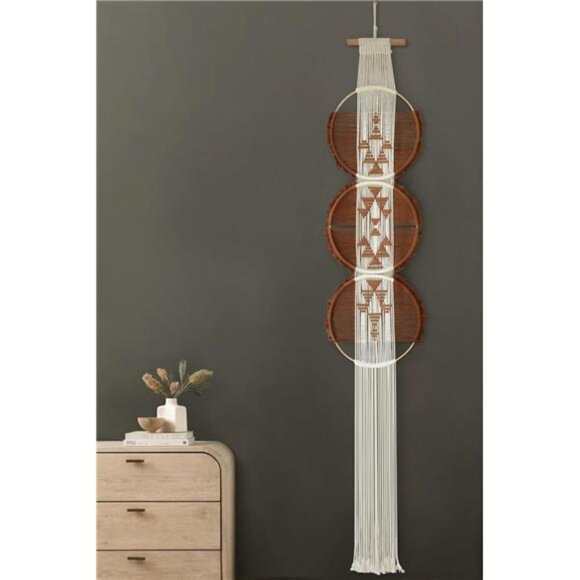 Flber Macrame Wall Hanging Brown and white Boho Wall Decor Art Living room - Picture 2 of 8